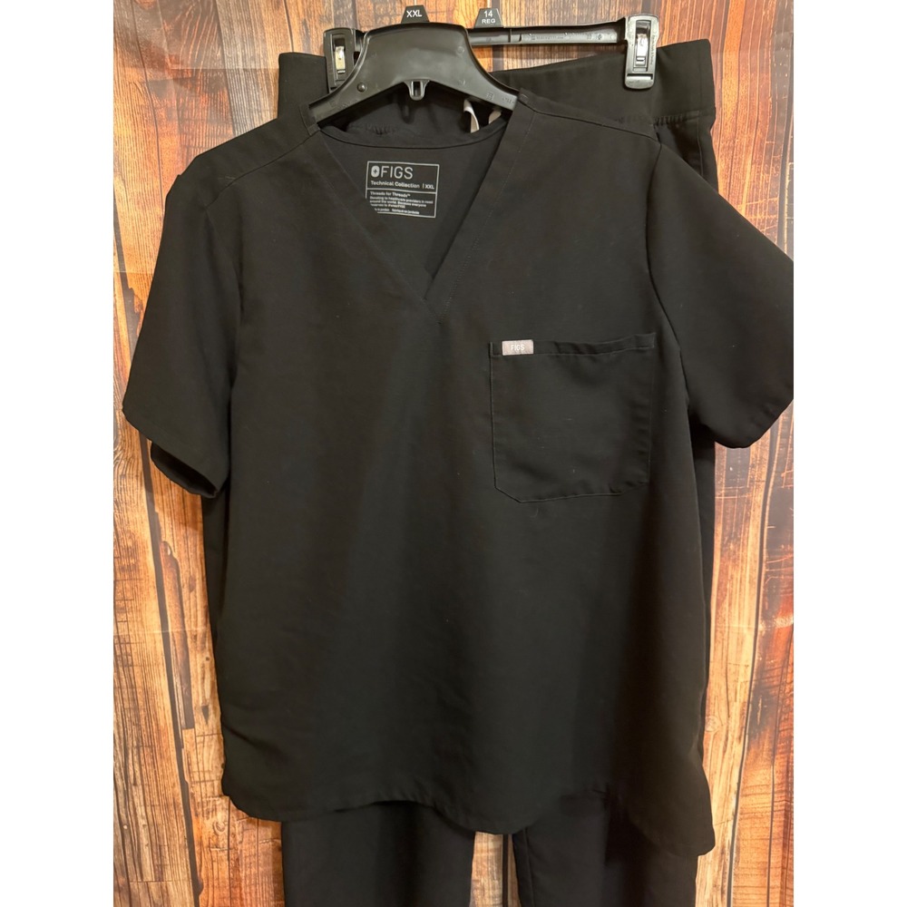 FIGS Technical Collection Black Scrub Set V-Neck Top XXL Wide Leg Pants XL P